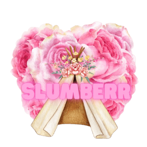 Pink flowers inside a sleepover tent rental with the words "SLUMBERR' in the center of the teepee