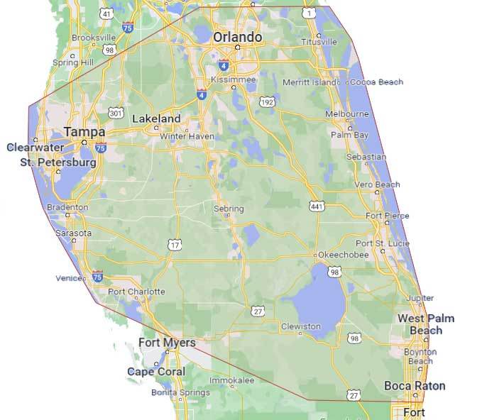 A map of Florida highlighting the location of the city of Orlando.