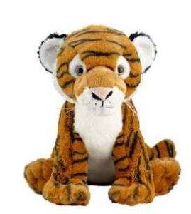 A Build-A-Bear Party plush tiger with orange and black stripes is sitting upright, facing forward, ready to be the star of your next event.