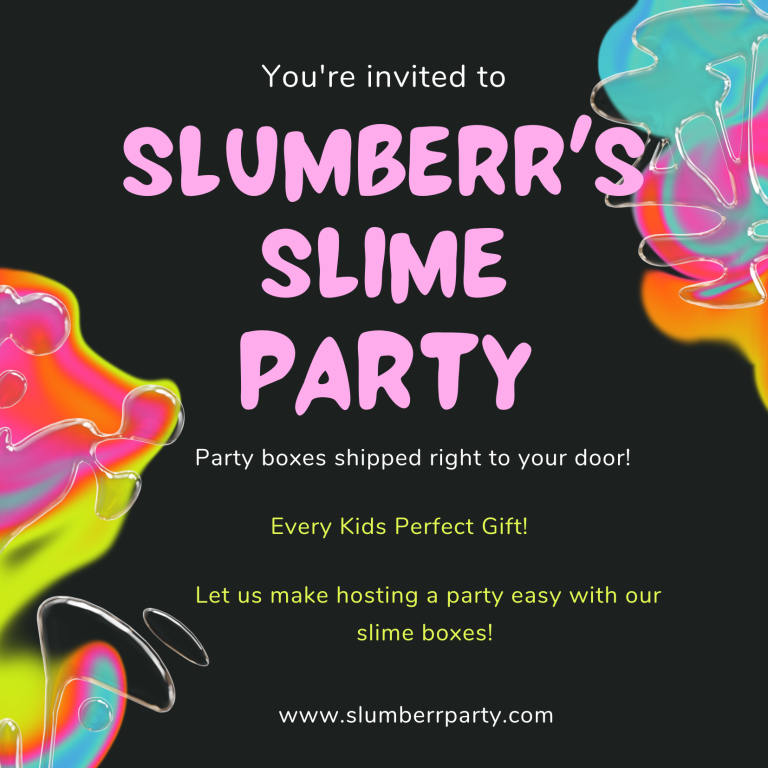 Slumber party invitations featuring a fun slime theme.