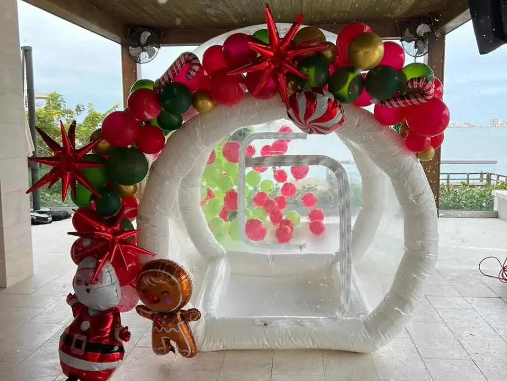 Santa's sleigh with glamping decorations.